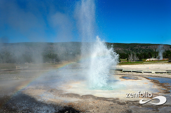 sawmill geyser morning rainbow eruption.