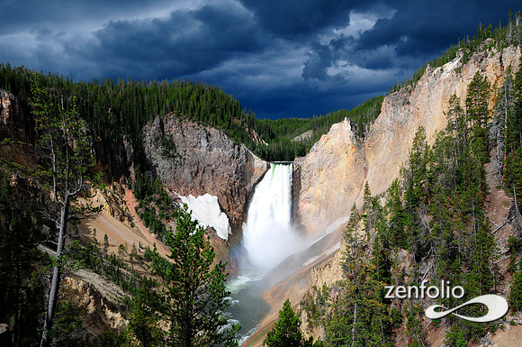lower yellowstone falls storm clouds.