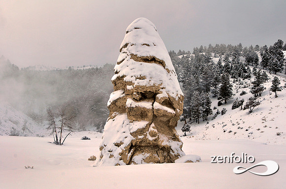 liberty cap,mammoth hot springs in winter.